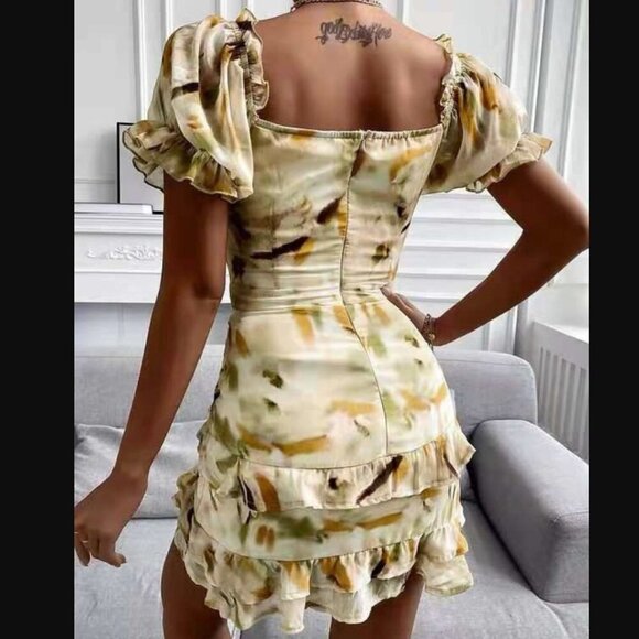 New Saints + Secrets Ruffle Ruched Detail Milk Maid Mini Dress Medium Feminine - Picture 2 of 13